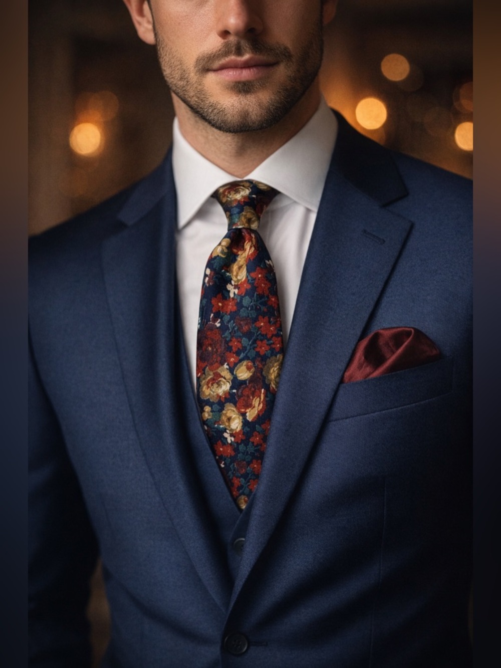 Vintage Bert Pulitzer silk Floral Tie | Red Gold Navy | Made in USA